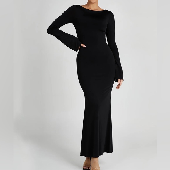 Meshki Dresses & Skirts - Meshki Tarna Slinky Fishtail Maxi Flare Black Dress